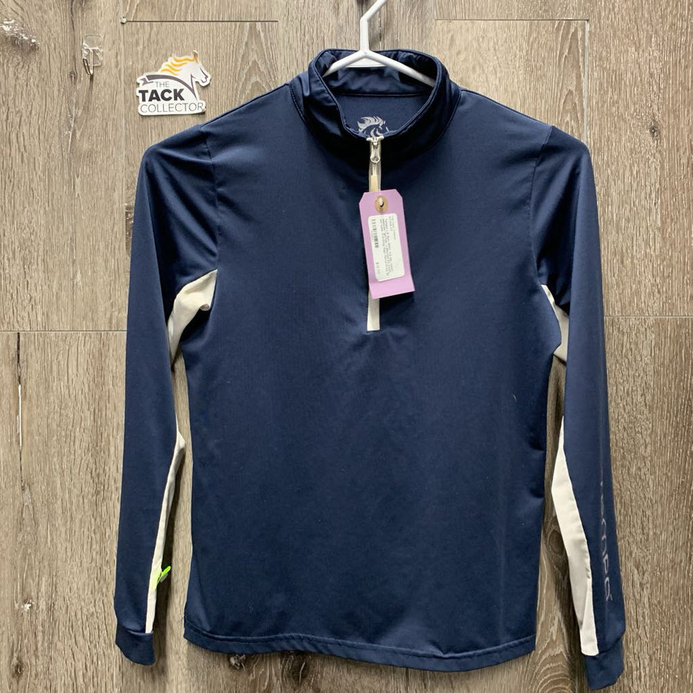 LS Sun Shirt, 1/2 zip, mesh sleeves *gc/fair, v.discolored mesh, sm hole, cracking logo