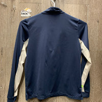 LS Sun Shirt, 1/2 zip, mesh sleeves *gc/fair, v.discolored mesh, sm hole, cracking logo
