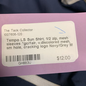 LS Sun Shirt, 1/2 zip, mesh sleeves *gc/fair, v.discolored mesh, sm hole, cracking logo