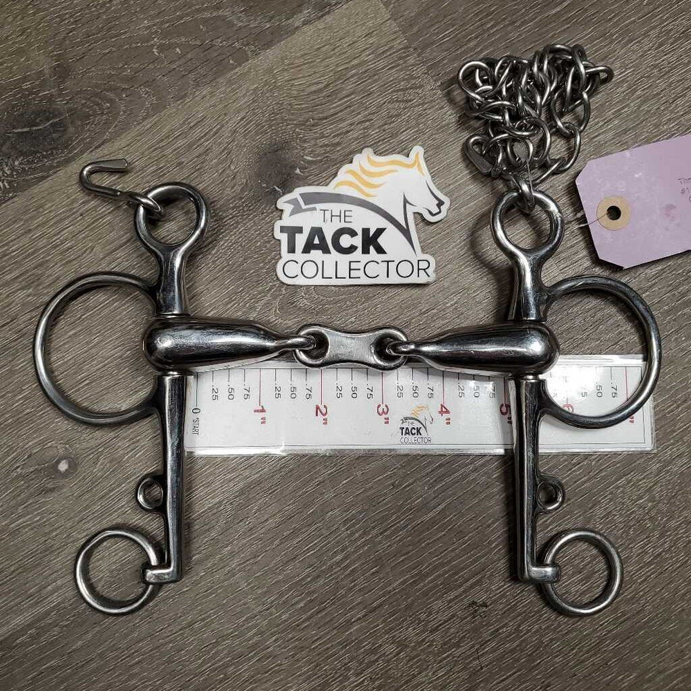 LS Thick Hollow Mouth French Link Pelham Bit, flat center bar, chain *xc/like new