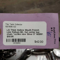 LS Thick Hollow Mouth French Link Pelham Bit, flat center bar, chain *xc/like new
