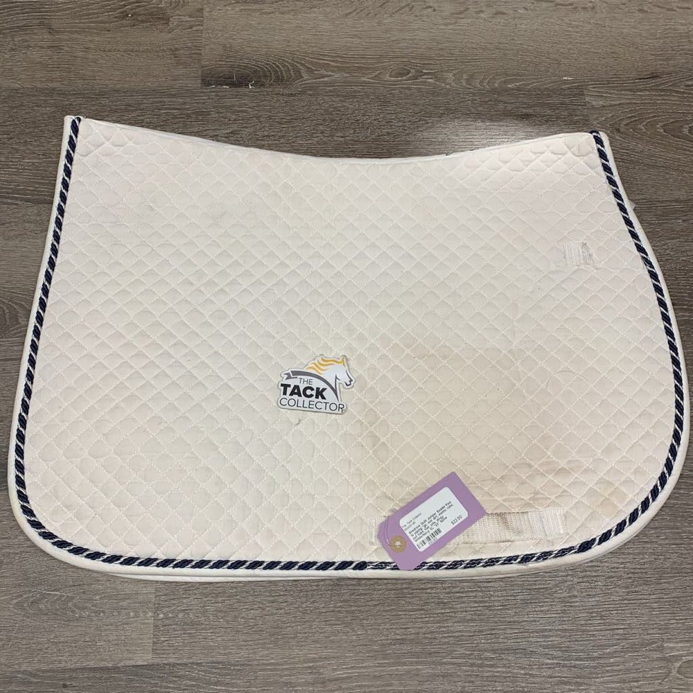 Quilt Jumper Saddle Pad, 1x piping *gc, mnr dirt, stains, rubs, cut tabs, hair, pills, dingy