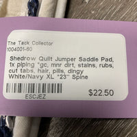 Quilt Jumper Saddle Pad, 1x piping *gc, mnr dirt, stains, rubs, cut tabs, hair, pills, dingy
