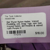 Nylon Halter, Velvet Padding, adj, snap *vgc, mnr hair, frayed holes, dirt?stains & velvet rubs
