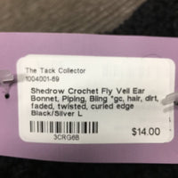 Crochet Fly Veil Ear Bonnet, Piping, Bling *gc, hair, dirt, faded, twisted, curled edge