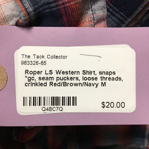 LS Western Shirt, snaps *gc, seam puckers, loose threads, crinkled