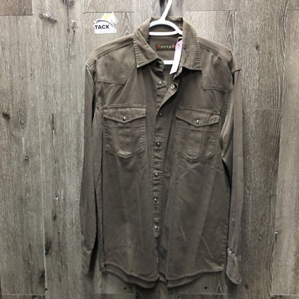 MENS LS Western Shirt, Snaps *vgc, mnr faded, hair & seam puckers