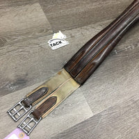 Narrow Thick Padded Leather Girth, 1x Elastic *gc/fair, v.stiff, hard, clean, older, mnr dirt, creases, stains
