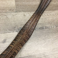 Narrow Thick Padded Leather Girth, 1x Elastic *gc/fair, v.stiff, hard, clean, older, mnr dirt, creases, stains
