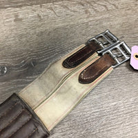 Narrow Thick Padded Leather Girth, 1x Elastic *gc/fair, v.stiff, hard, clean, older, mnr dirt, creases, stains
