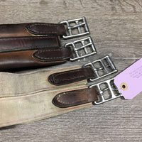 Narrow Thick Padded Leather Girth, 1x Elastic *gc/fair, v.stiff, hard, clean, older, mnr dirt, creases, stains
