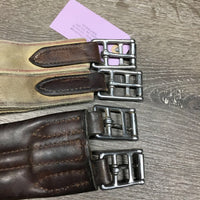 Narrow Thick Padded Leather Girth, 1x Elastic *gc/fair, v.stiff, hard, clean, older, mnr dirt, creases, stains
