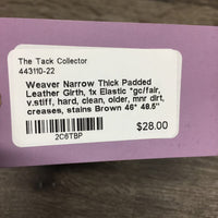 Narrow Thick Padded Leather Girth, 1x Elastic *gc/fair, v.stiff, hard, clean, older, mnr dirt, creases, stains
