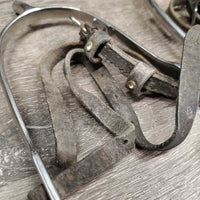 Pr POW Spurs, Leather Spur Straps *gc, clean scratches & dry, stiff, dirt, film, xholes
