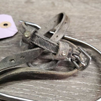 Pr POW Spurs, Leather Spur Straps *gc, clean scratches & dry, stiff, dirt, film, xholes