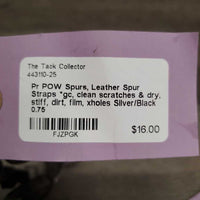 Pr POW Spurs, Leather Spur Straps *gc, clean scratches & dry, stiff, dirt, film, xholes