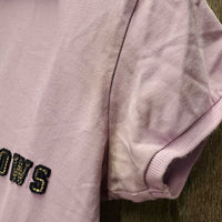 SS Polo Shirt, 1/4 Button Up"Team Spruce Meadows" *gc, pit stains, curled collar end, curled/creased velvet, logo rubs & threads
