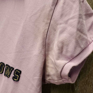 SS Polo Shirt, 1/4 Button Up"Team Spruce Meadows" *gc, pit stains, curled collar end, curled/creased velvet, logo rubs & threads