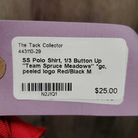 SS Polo Shirt, 1/3 Button Up "Team Spruce Meadows" *gc, peeled logo