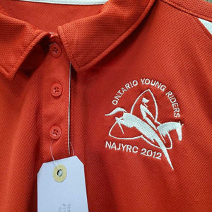 SS Polo Sun Shirt, 1/4 Button Up, Mesh Sleeves "Ontario Young Riders" *vgc, mnr snags, loose threads