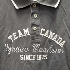 SS Polo Shirt, 1/4 Button Up "Team Spruce Meadows" *vgc, creased velvet