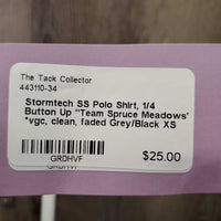 SS Polo Shirt, 1/4 Button Up "Team Spruce Meadows" *vgc, clean, faded
