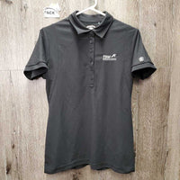 SS Polo Shirt, 1/4 Button Up "TSM - Team Spruce Meadows" *vgc/gc, deodorant sparkles, mnr stains?marks