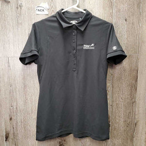 SS Polo Shirt, 1/4 Button Up "TSM - Team Spruce Meadows" *vgc/gc, deodorant sparkles, mnr stains?marks
