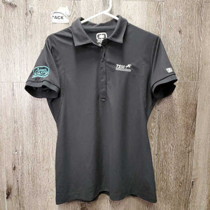SS Polo Shirt, 1/2 Button Up "TSM - Team Spruce Meadows" *vgc, mnr deodorant sparkles