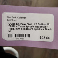 SS Polo Shirt, 1/2 Button Up "TSM - Team Spruce Meadows" *vgc, mnr deodorant sparkles