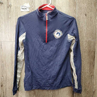 LS Sun Shirt, 1/2 Zip Up, Mesh Sleeves "WEC" *fair/gc, pit stains, dingy sleeves, v.snagged, faded
