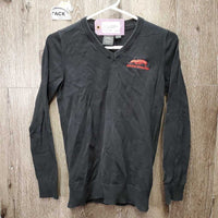 LS V Neck Cotton Sweater "Spruce Meadows" *gc, hair, pilly, faded, edge rubs
