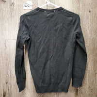 LS V Neck Cotton Sweater "Spruce Meadows" *gc, hair, pilly, faded, edge rubs
