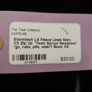 LS Fleece Lined Shirt, 1/3 Zip Up "Team Spruce Meadows" *gc, rubs, pills, older?