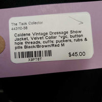 Vintage Dressage Show Jacket, Velvet Collar *vgc, button hole threads, cuffs: puckers, rubs & pills
