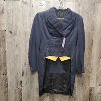 Hvy Dressage Shadbelly, attached Pinnies - Points *gc, older, loose lining weights, puckers, cuff rubs