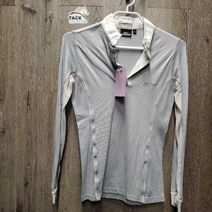 LS Sun Show Shirt, 1/4 Button Up, snap collar, mesh sleeves *gc, pit stains, rubs, mnr snags, crinkled collar