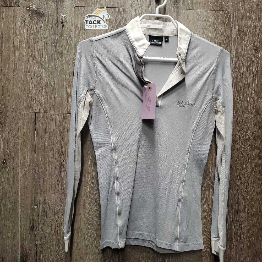 LS Sun Show Shirt, 1/4 Button Up, snap collar, mesh sleeves *gc, pit stains, rubs, mnr snags, crinkled collar