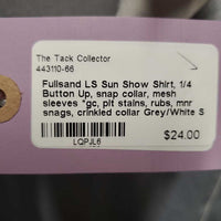 LS Sun Show Shirt, 1/4 Button Up, snap collar, mesh sleeves *gc, pit stains, rubs, mnr snags, crinkled collar
