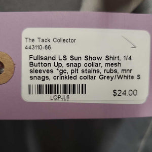 LS Sun Show Shirt, 1/4 Button Up, snap collar, mesh sleeves *gc, pit stains, rubs, mnr snags, crinkled collar