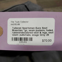 Euro Seat Breeches *gc, seam puckers, faded, rubbed/discolored seat & legs, seat seam: pulls/rubs, snags
