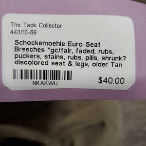 Euro Seat Breeches *gc/fair, faded, rubs, puckers, stains, rubs, pills, shrunk? discolored seat & legs, older