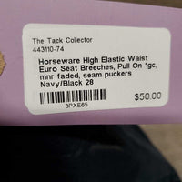 High Elastic Waist Euro Seat Breeches, Pull On *gc, mnr faded, seam puckers
