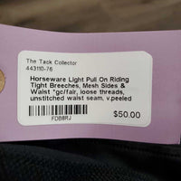 Light Pull On Riding Tight Breeches, Mesh Sides & Waist *gc/fair, loose threads, unstitched waist seam, v.peeled knees
