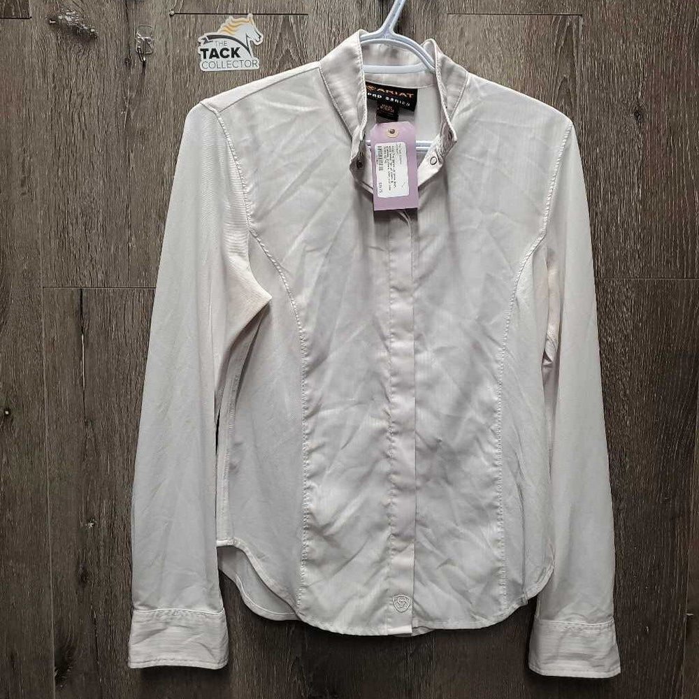 LS Show Shirt, snap collar *gc, pit stains & sparkles, puckers, odler, mnr rubs