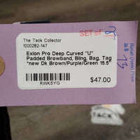 Deep Curved "U" Padded Browband, Bling, Bag, Tag *new
