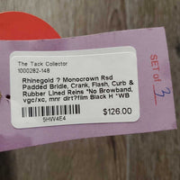 Monocrown Rsd Padded Bridle, Crank, Flash, Curb & Rubber Lined Reins *No Browband, vgc/xc, mnr dirt?film