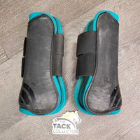 Pr Open Front Boots, velcro *gc, dirty, stains, scrapes