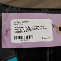 Pr Open Front Boots, velcro *gc, dirty, stains, scrapes