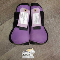 Pr Open Front Boots, velcro *vgc/gc, mnr hair, scrapes & dirt
